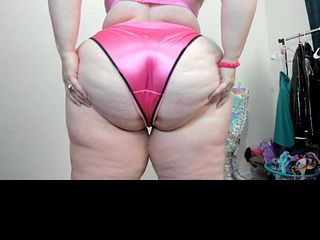 Pink Vinyl BBW in Satin String Bikini Panties