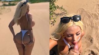 Petite blonde with big ass fucks on the beach! OUTDOOR SEX - Lana Myers