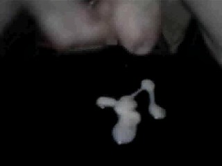 Jerking off and licking cum off stool