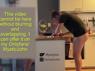 Preparing a special dinner for my roommate with my big dick and a special cum ingredient