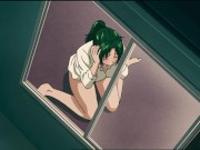 Girl Masturbates and Swallows Neighbor's Cock with Her Hairy Pussy