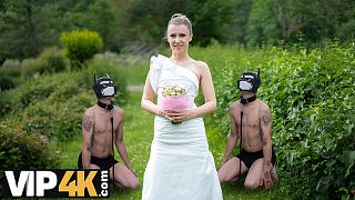 BRIDE4K. Blonde bride with natural tits enjoyed a good fuck on her kinky wedding