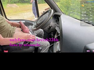 Showing off my bulge at a rest area… a guy comes and sucks my big cock in the truck