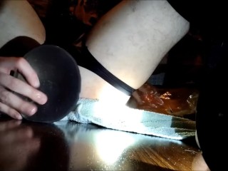 Crossdressing Twink plays with Bad Dragon dildos