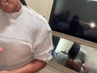 Ebony MILF Sucking White Dick in G-String