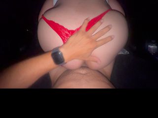 Backseat fucking a big booty Latina in sexy red thong